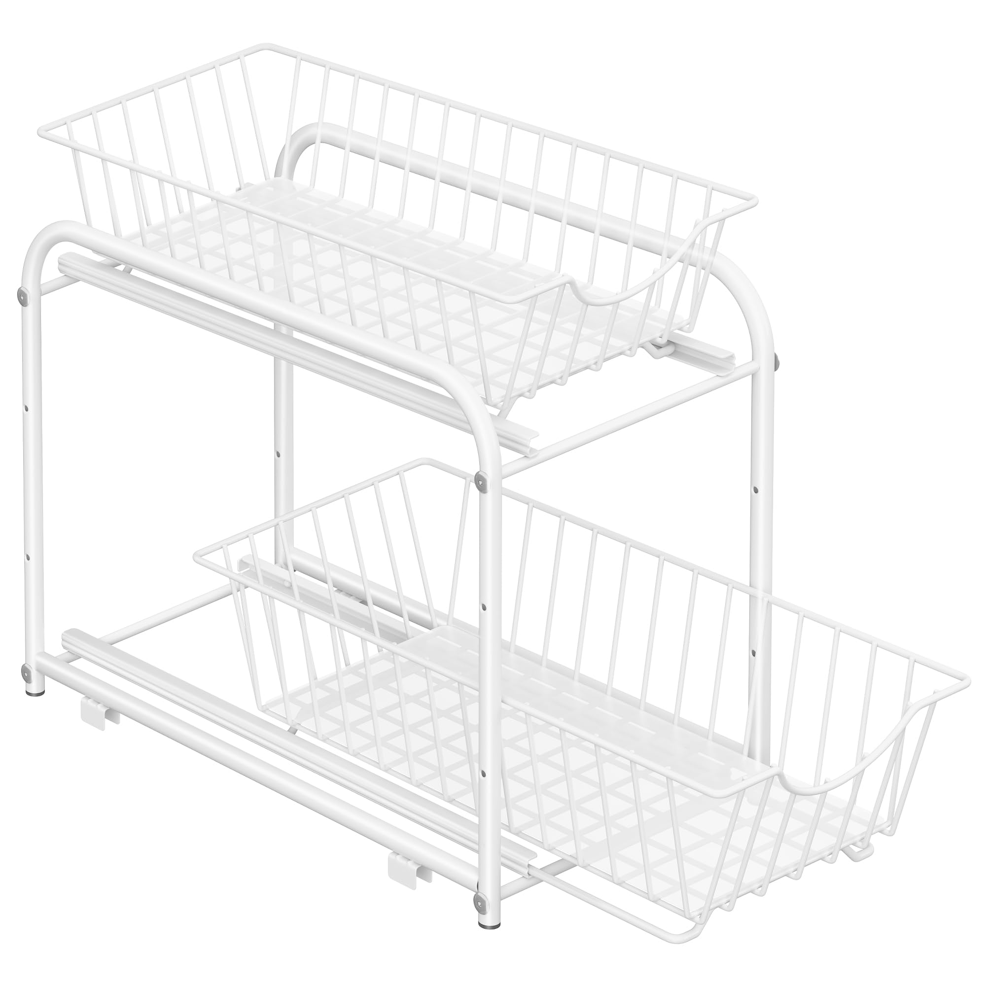 SONGMICS Küchen-Organizer, Küchenregal, Ordnungssystem, 2 Ebenen, stapelbar, erweiterbar, mit Metallkörben, für Küche, Badezimmer, mattweiß KCS017W01V1