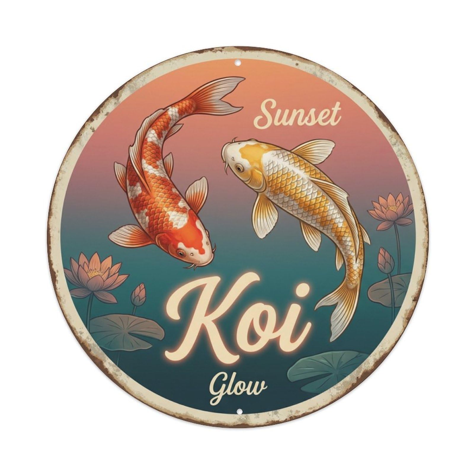 Metal Tin Sign Koi Fish Dusk Twilight Evening Japanese