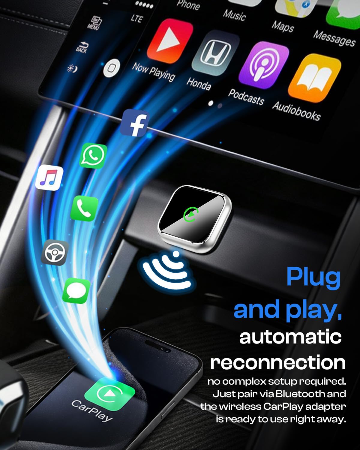 Wireless CarPlay Adapter mit GPS und Navigationsunterstützung für Fahrzeuge ab 2016, 5GHz WiFi, Auto-Connect, Niedrige Latenz, OTA-Updates