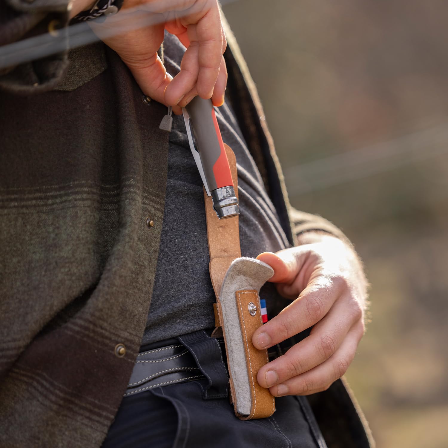 Opinel Outdoor-Etui M – Nachhaltige Messertasche Aus Recyceltem Leder & Filz, Für N°07–N°09