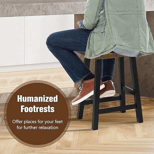 Miniatura 5 de Giantex Juego de 2 taburetes de bar de 24 pulgadas de altura de mostrador, sillas de comedor de bar con marco de madera de goma y reposapiés,