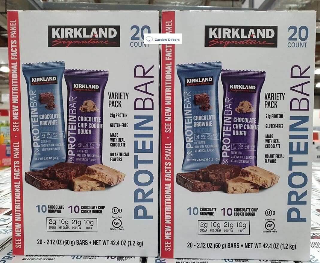 Kirkland Signature Protein Bar Variety Pack Chocolate Brownie and Chocolate Chip Cookie Dough 20 Count 42.4oz 1.2KG (Two Boxes)