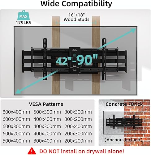 Miniatura 2 de HCMOUNTING Soporte giratorio para TV de movimiento completo, inclinación y extensión para TV grande de hasta 90 pulgadas, soporte de TV resistente