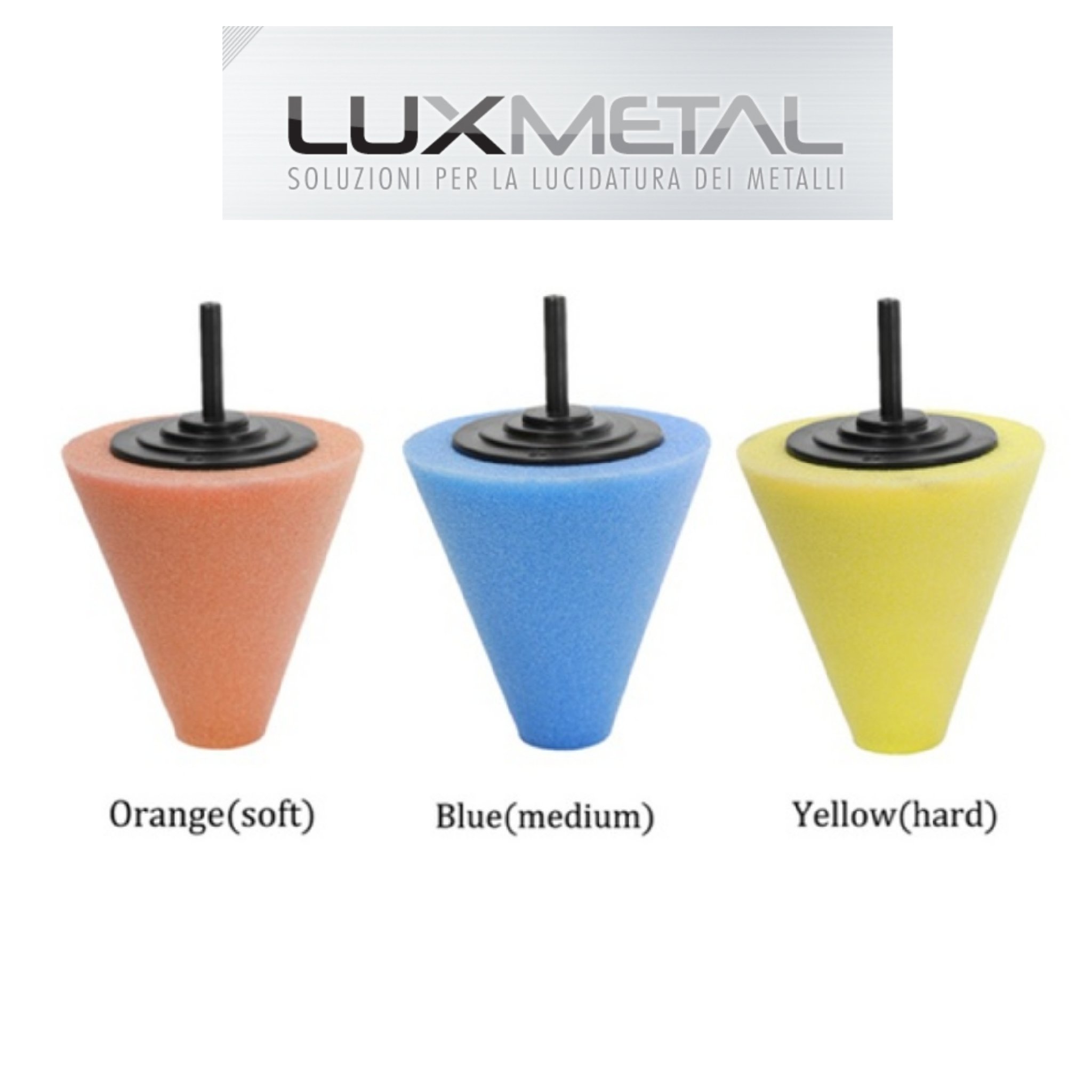 3 Coni, Arancio, Blu, Giallo in Spugna lucidatura lucidare Pulire tampone Disco Pasta abrasiva Polish Ruote in Lega Cerchio a Raggi cromatura Alluminio Acciaio Inox Ottone