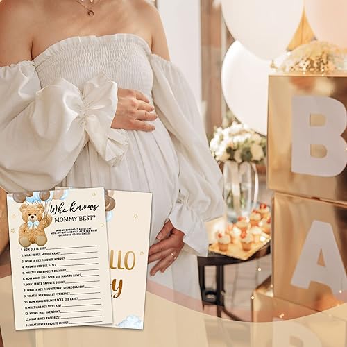 Miniatura 5 de Tarjetas de juego para baby shower, temática de oso que conoce a mamá, la mejor tarjeta de juego para fiesta de baby shower, divertidas y fáciles de