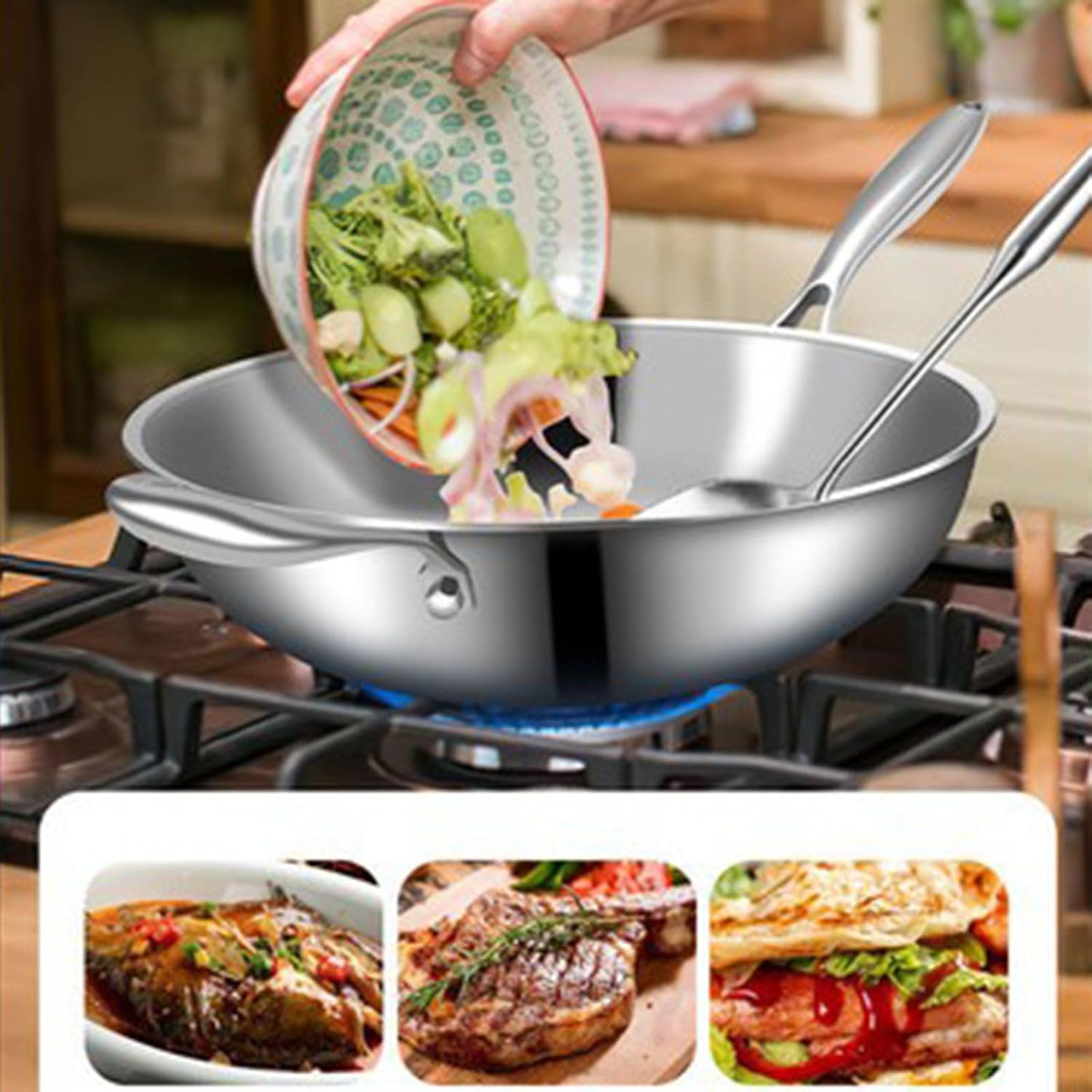 蓋付き中華鍋と炒め鍋、蓋付きノンスティック中華鍋、蓋付き中華鍋