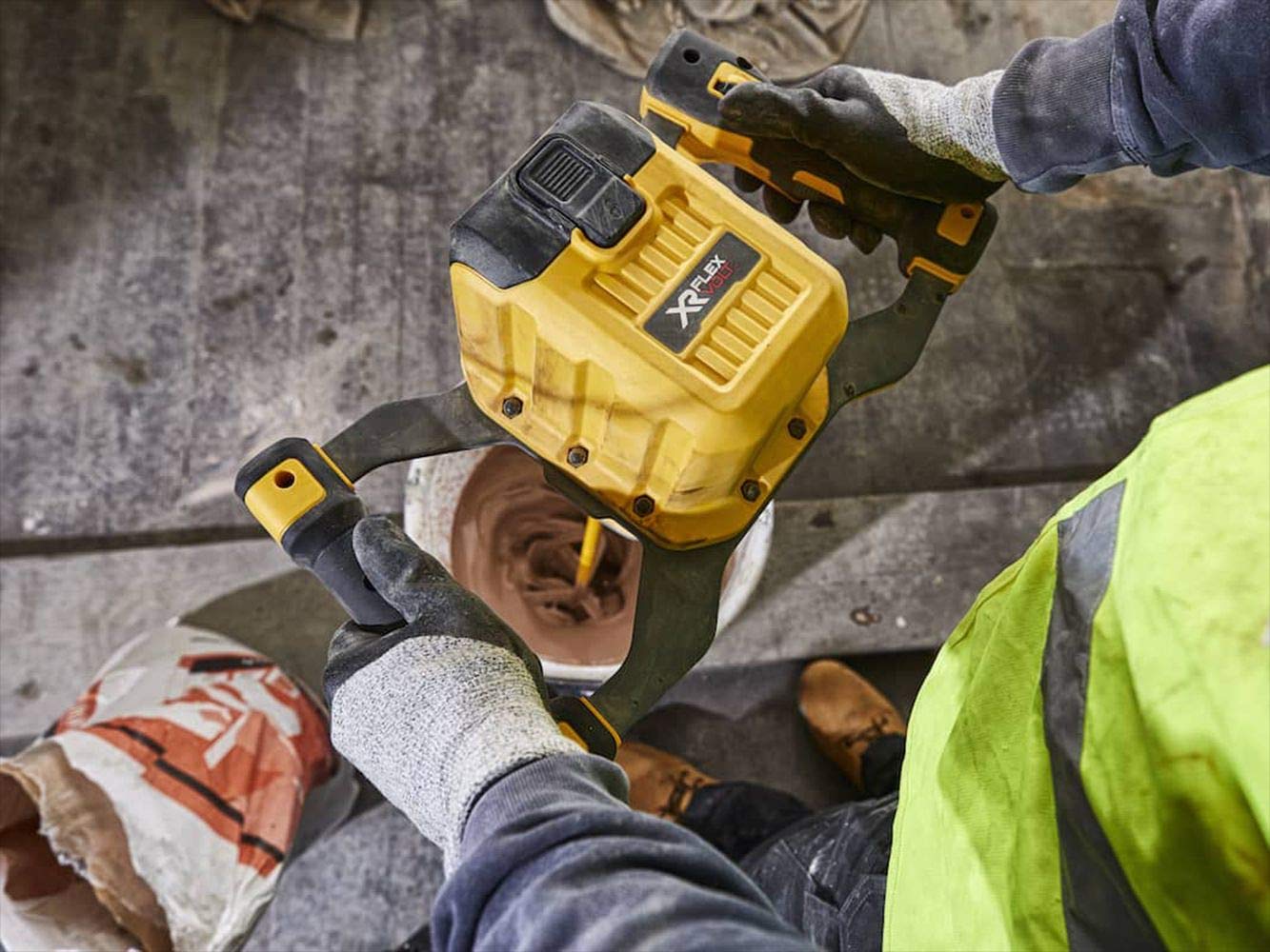 DEWALT Malaxeur à Palette XR FLEXVOLT 54 V Sans Fil - Sans Batterie Ni Chargeur - Pour les Applications de Mélange de Plâtre, Enduit, Epoxy - 5 Vitesses Variables - Conception à 2 Poignées DCD240N-XJ