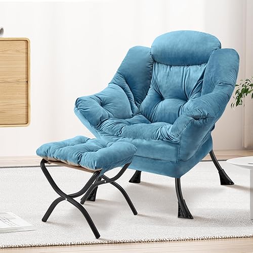 Miniatura 2 de Silla perezosa con otomano plegable moderna y grande, silla de descanso contemporánea de ocio con reposabrazos, sofá tapizado contemporáneo con