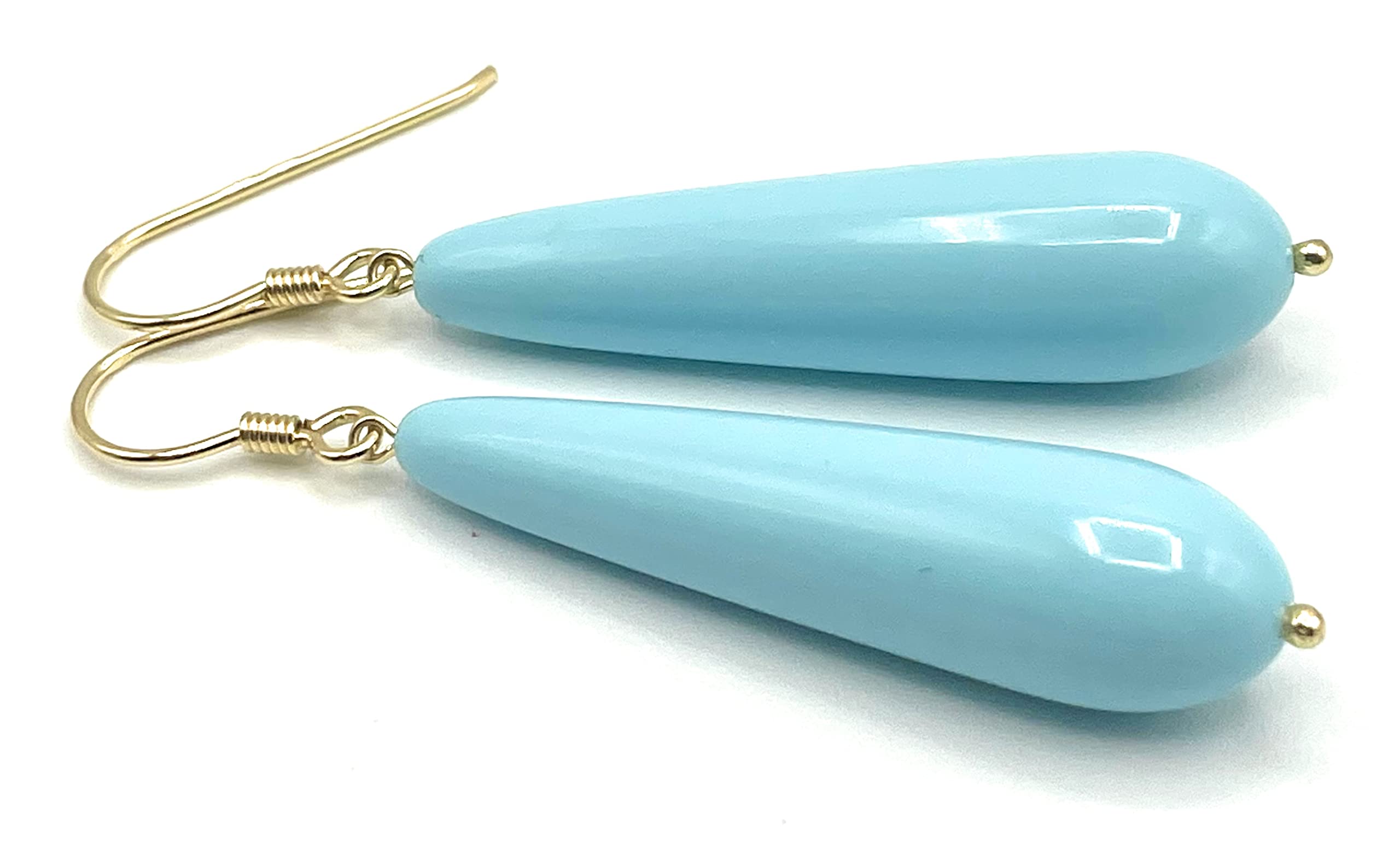 Orecchini con Lunghe Gocce Turchesi, Pendenti Argento Galvanizzato Oro, Gioielli Classici Made in Italy, Bijoux Estate, Regalo per Lei