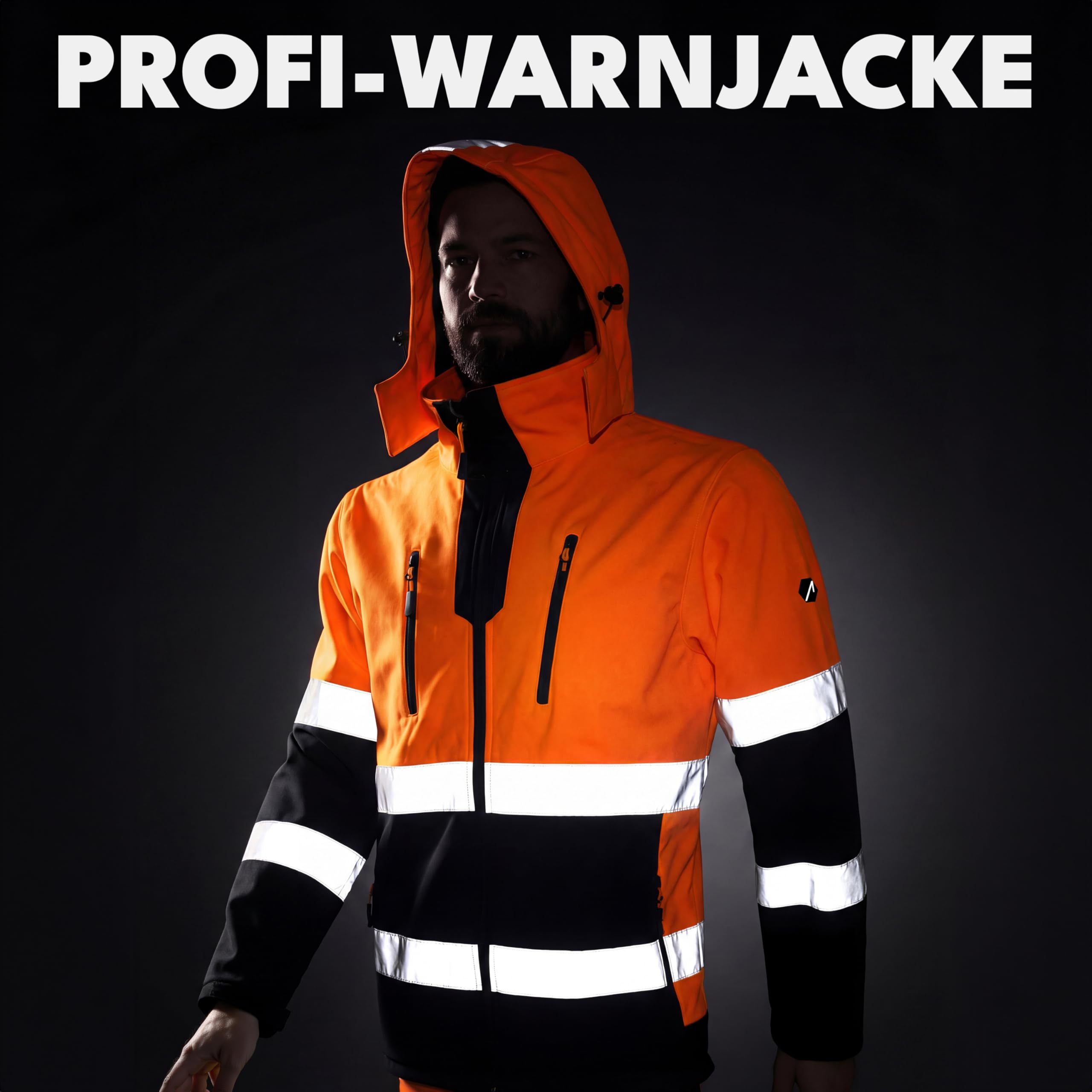 ACE Neon Chaqueta de alta visibilidad: resistente chaqueta softshell de advertencia con reflectores y capucha desmontable - EN ISO 20471 - Naranja