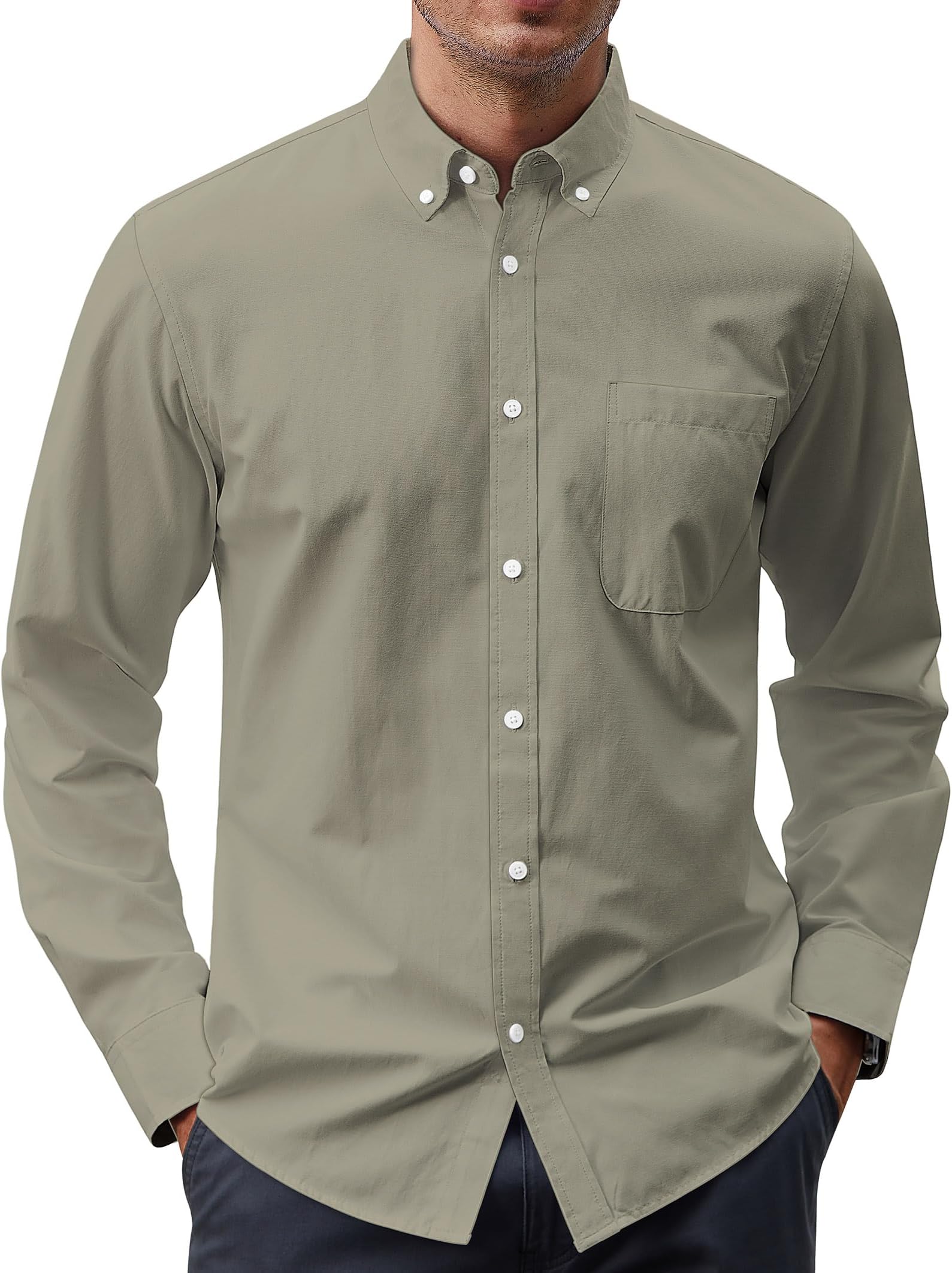 Men's Oxford Shirt Solid Casual Button Down Collar Shirts Long Sleeve Dress Shirts with Pocket