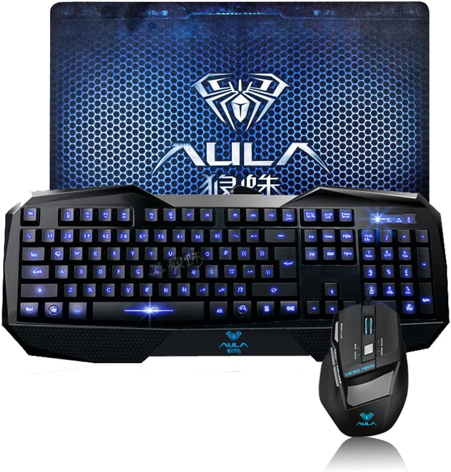 Deathwings SHZ Gaming Keyboard and Mouse Combo USB Wired for Desktop PC Computer Laptop LOL CF with Rubber Mouse Pad