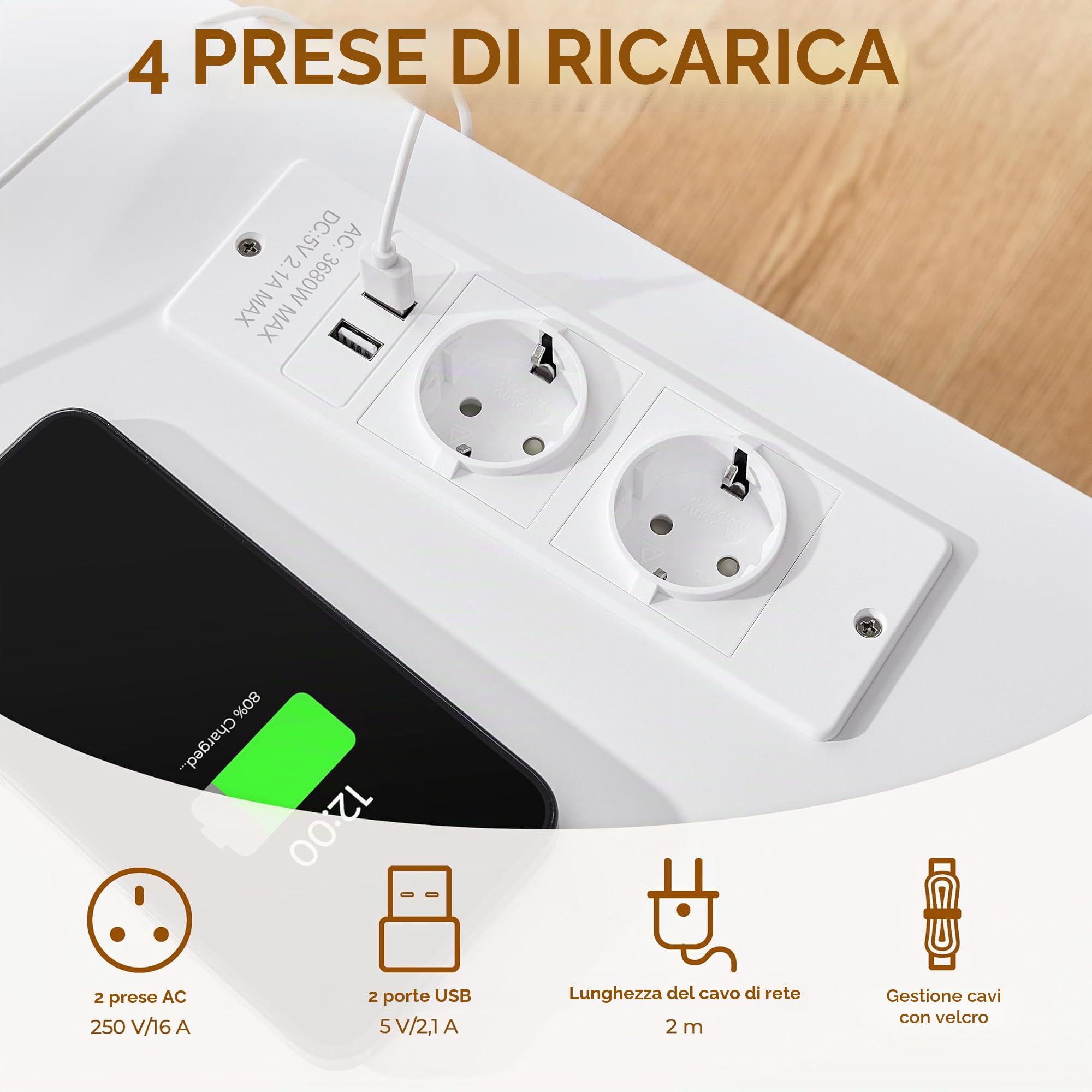 Yaheetech Comodino LED e Stazione Ricarica 2 Cassetti 1 Ripiano Aperto | Stazione di Ricarica Integrata USB e AC, Illuminazione LED Regolabile, Funzione Smart per Camera da Letto Moderna
