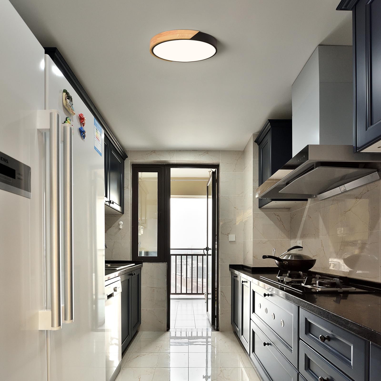 Lampara Techo,Plafon LED Techo Madera Negro,52CM lámpara de techo para Dormitorio Salón Cocina Dormitorio Comedor Oficina Pasillo 4000K 48W