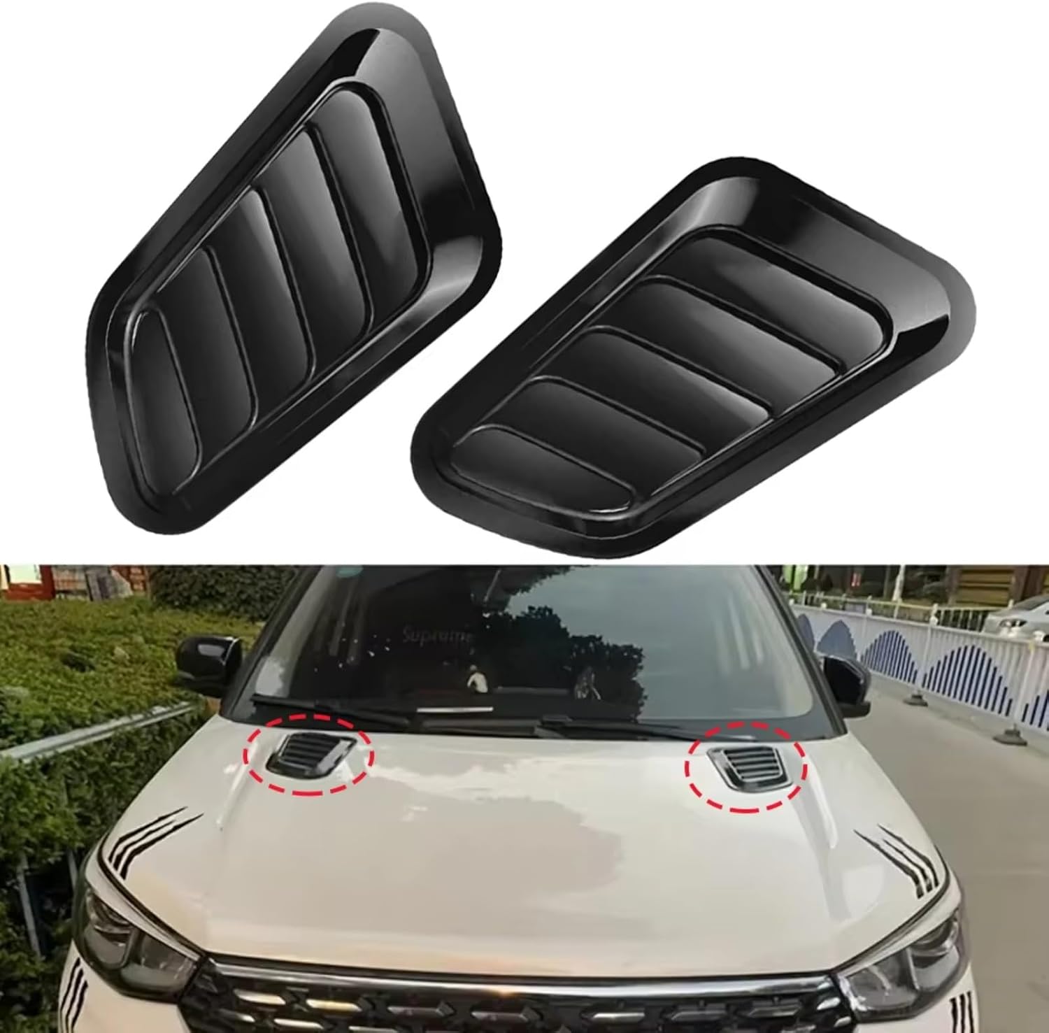 Hood Scoops 2PCS Universal Car Hood Tuning Decoration Stickers Air Intake Auto Scoop Bonnet Vent Cover Styling Self-Adhesive Auto Trim