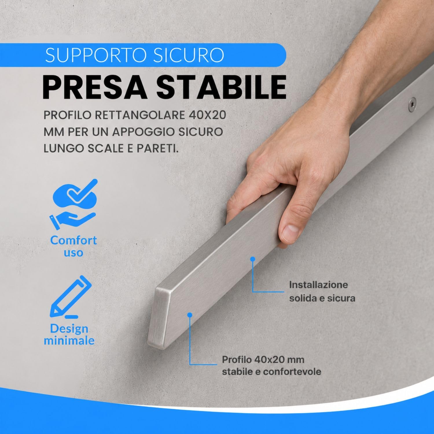 INOXLM Corrimano Rettangolare 40x20 mm in Acciaio Inox AISI 304 Con Finitura Satinata | Made in Italy | Fai Da Te | Ideale per Uso Interno ed Esterno (2200 mm)