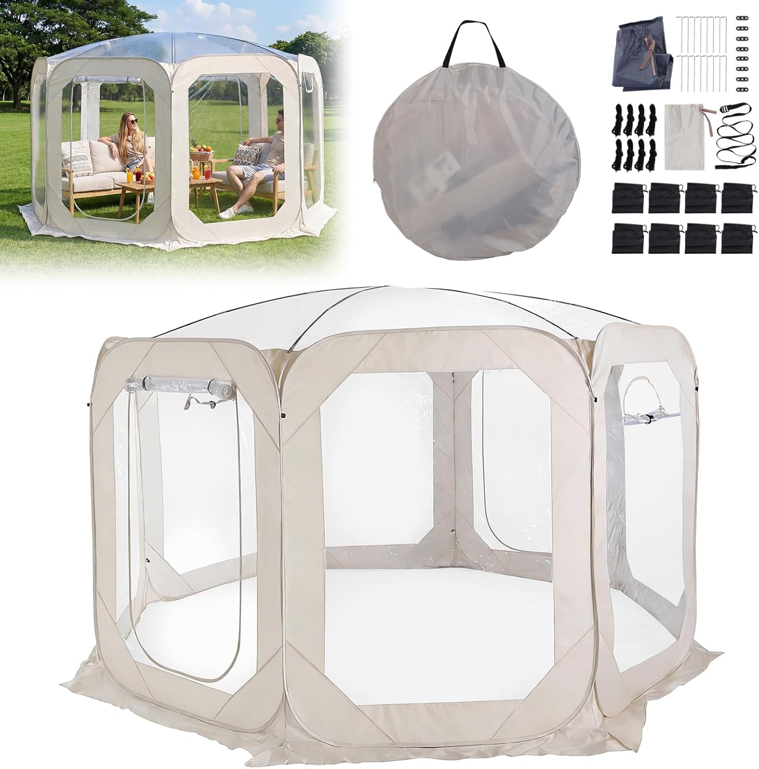 ETOYA Bubble Tent for 6-8 Person 12x7ft Portable Transparent Garden Dome Igloo with Rain Cover & Storage Bag Bubble House for Camping Parties and Stargazing