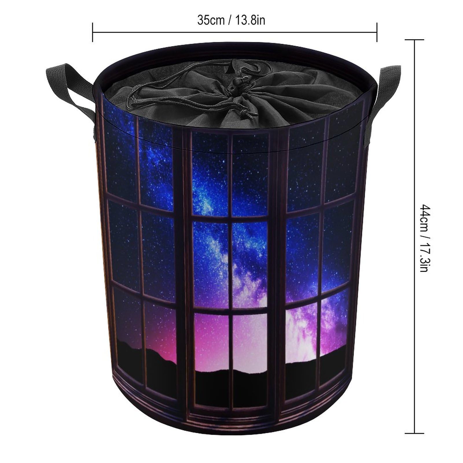 Fantasy Night Foldable Waterproof Laundry Basket Cool Blue Pink Galaxy Open Window for Dorm Family Travel One Size
