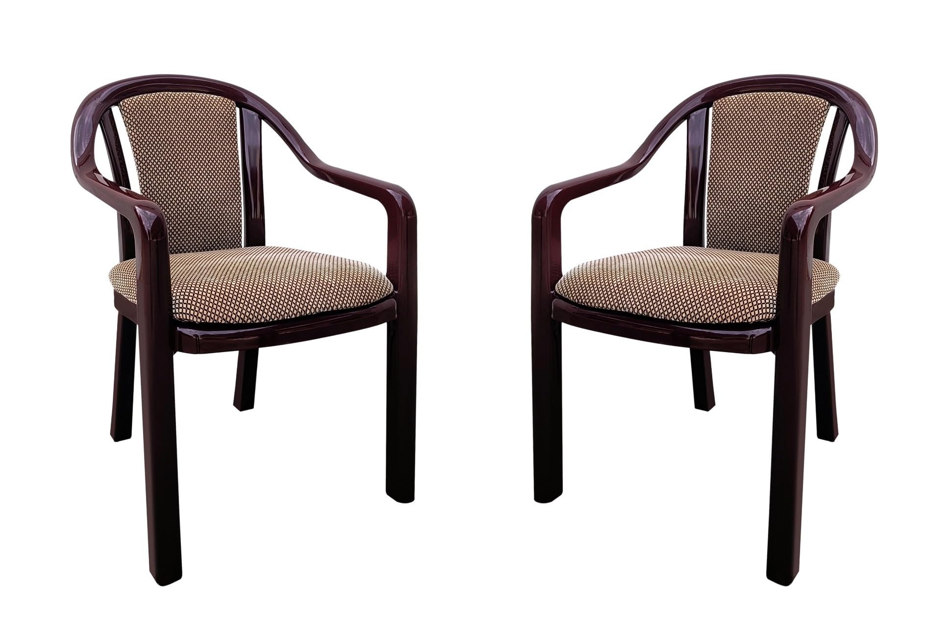 Supreme Ornate Plastic Chair with Back & Seat Cushion for Home/Office/Study/Garden/Balcony/Indoor & Outdoor - Set of 2 Pcs (Jordan Brown/Brown Dobby)-image-10