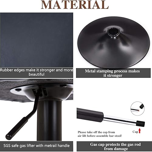 Miniatura 128 de Glitzhome Mid Century - Juego de 2 taburetes de bar ajustables de cuero giratorio vintage con respaldo y reposapiés, taburetes de bar modernos de