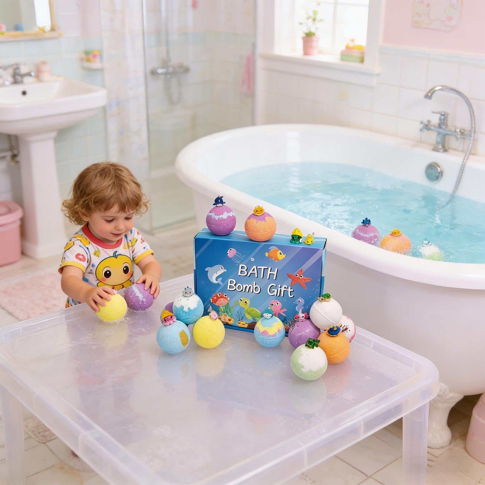Bola de Baño para Niños Set de 12 Bombas de Baño con Interior | Set de Juego Infantil para Bañera Bañera, Jardín, Piscina, Juego en Casa, Tiempo de Agua,