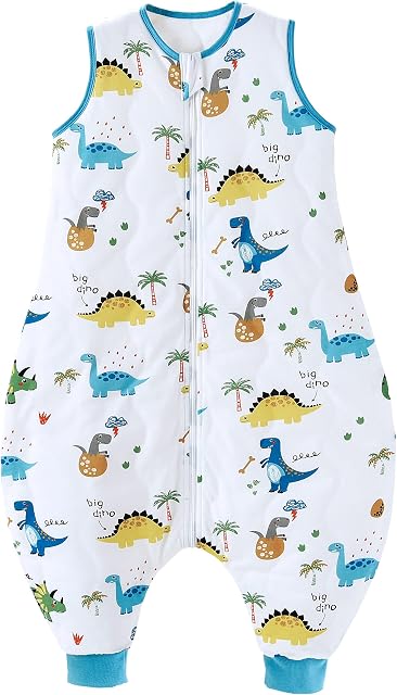 Chilsuessy Toddler Sleeping Bag with Feet ( CPC Certification ) 2.5 Tog Baby Sleeping Sack with Legs Pyjamas Infant Walking Cotton Wearable Blankets, Dinosaur Park, 80cm/2-3 Years