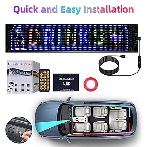 Eachbid Programmable Scrolling LED Sign, 23.4"x4.7", USB Flexible Digital Sign, APP Control, Custom DIY Editor Text, Patterns, Animations, for Car, Store, School, Hotel