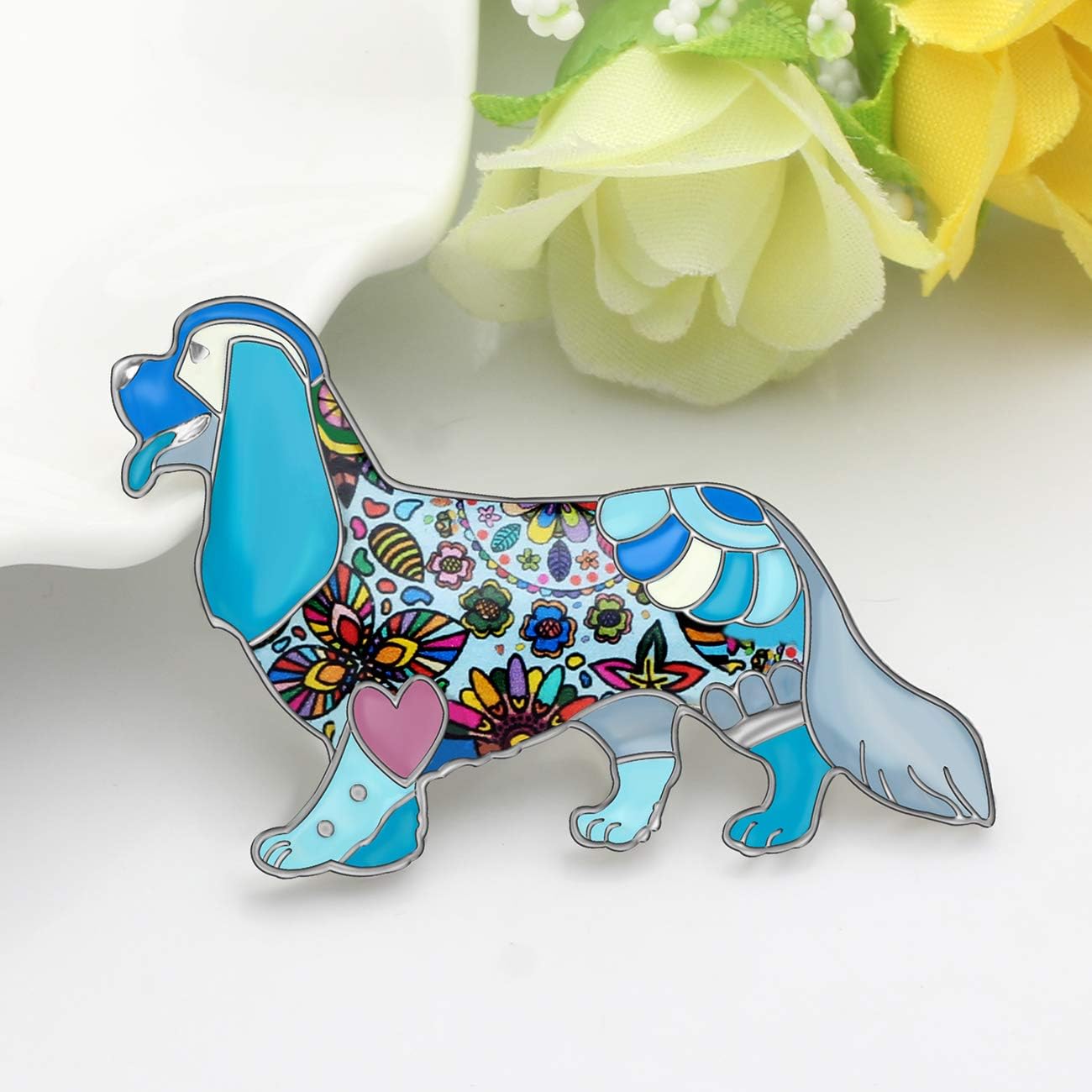 WEVENI Enamel Alloy Cute King Charles Spaniel Dog Brooch Pins Jewellery for Women Girls Dress Scarf Accessories Gift (Blue) - Image 4