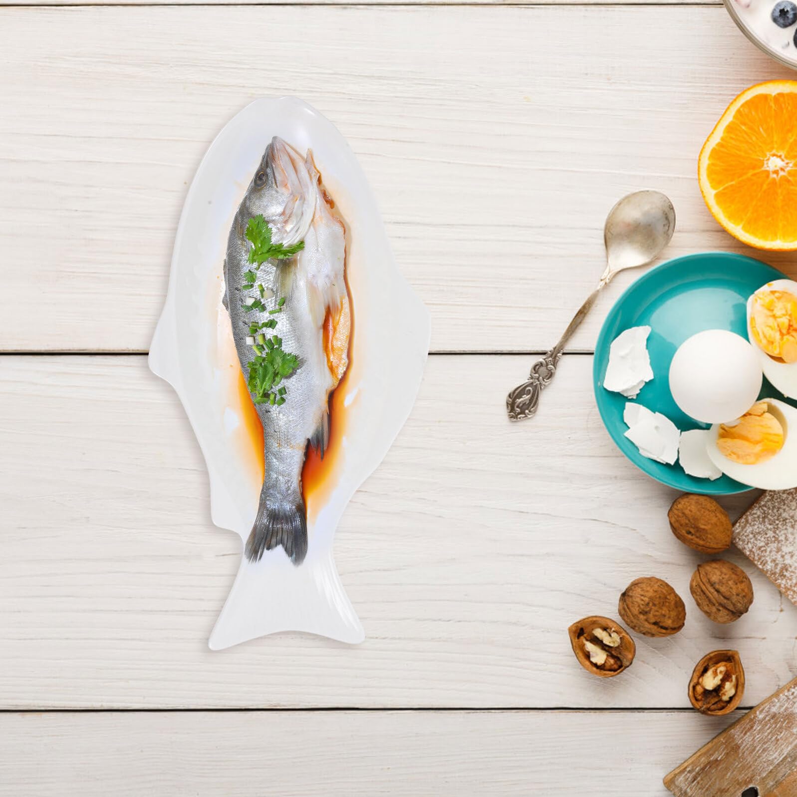 Plato de Pescado de Cerámica, Diseño Elegante y Ligero, para Servir Mariscos y Aperitivos, Adecuado para Mesa del Comedor