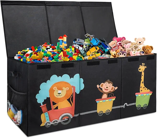 Maxuni Extra Large Toy Box, Kids Toy Chest Bin, 150L Storage Boxes for Toys, Foldable Sturdy Storage Box with Lids, Storage Baskets for Living Room, Playroom, Bedroom, Nursery, Toybox Black
