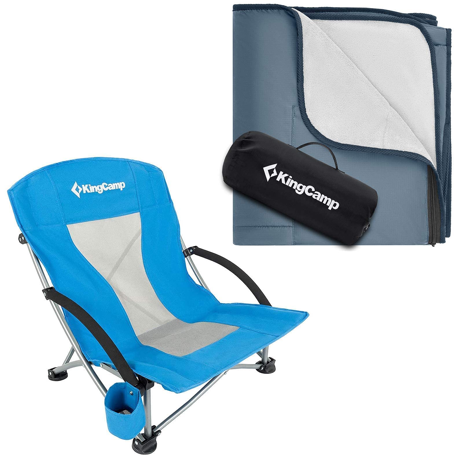KingCamp Low Sling Beach Chair with Sand Free Beach Blanket,