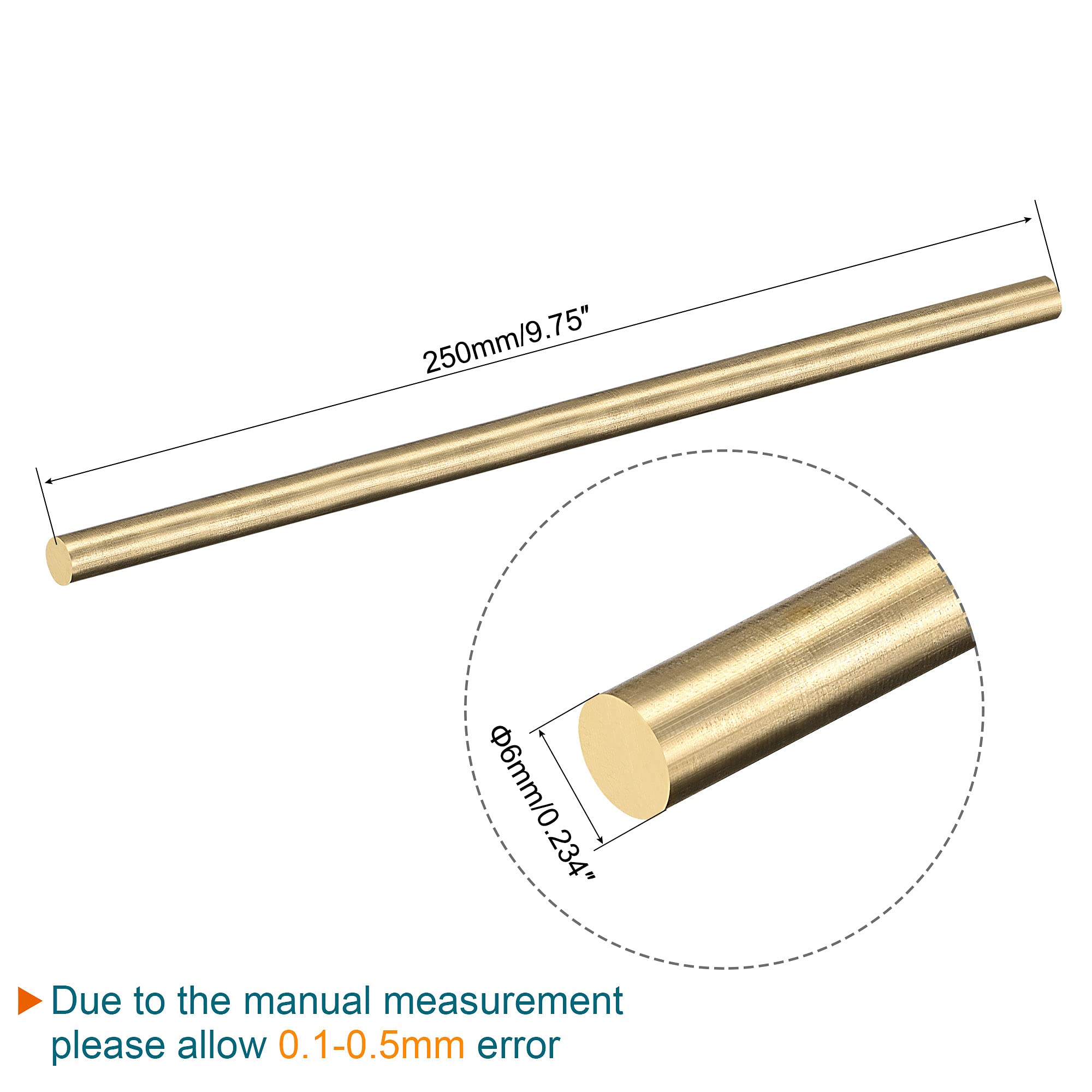 PATIKIL Ottone Stelo Rotondo 6mm 1/4" 250mm Barra Tornio per RC Modello
