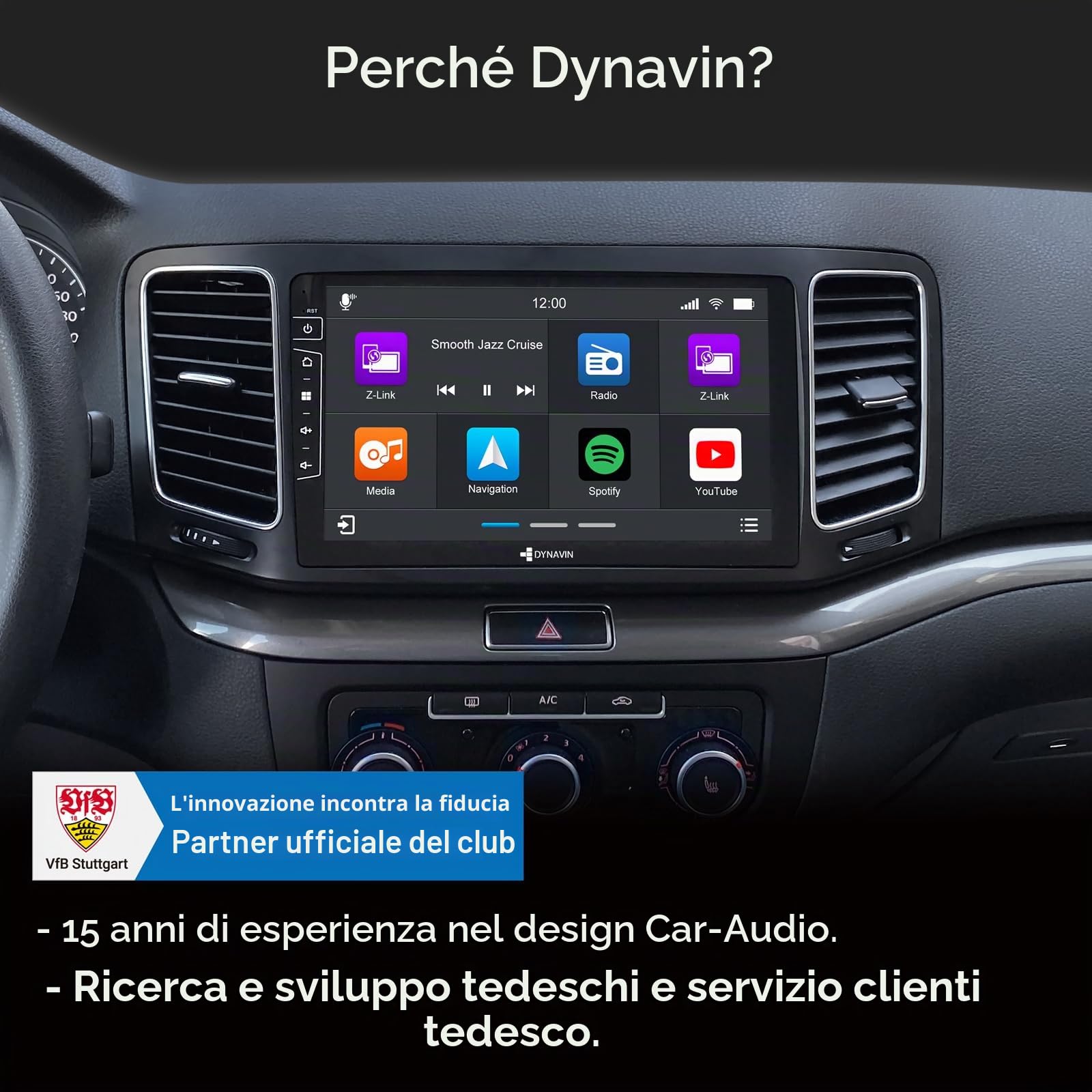 DYNAVIN Android Autoradio Navigatore Compatibile per VW Sharan Seat Alhambra, 9 pollici OEM Radio con Wireless CarPlay e Android Auto | Head-up Display | Dab+ Radio: D9-DF56 Premium Flex