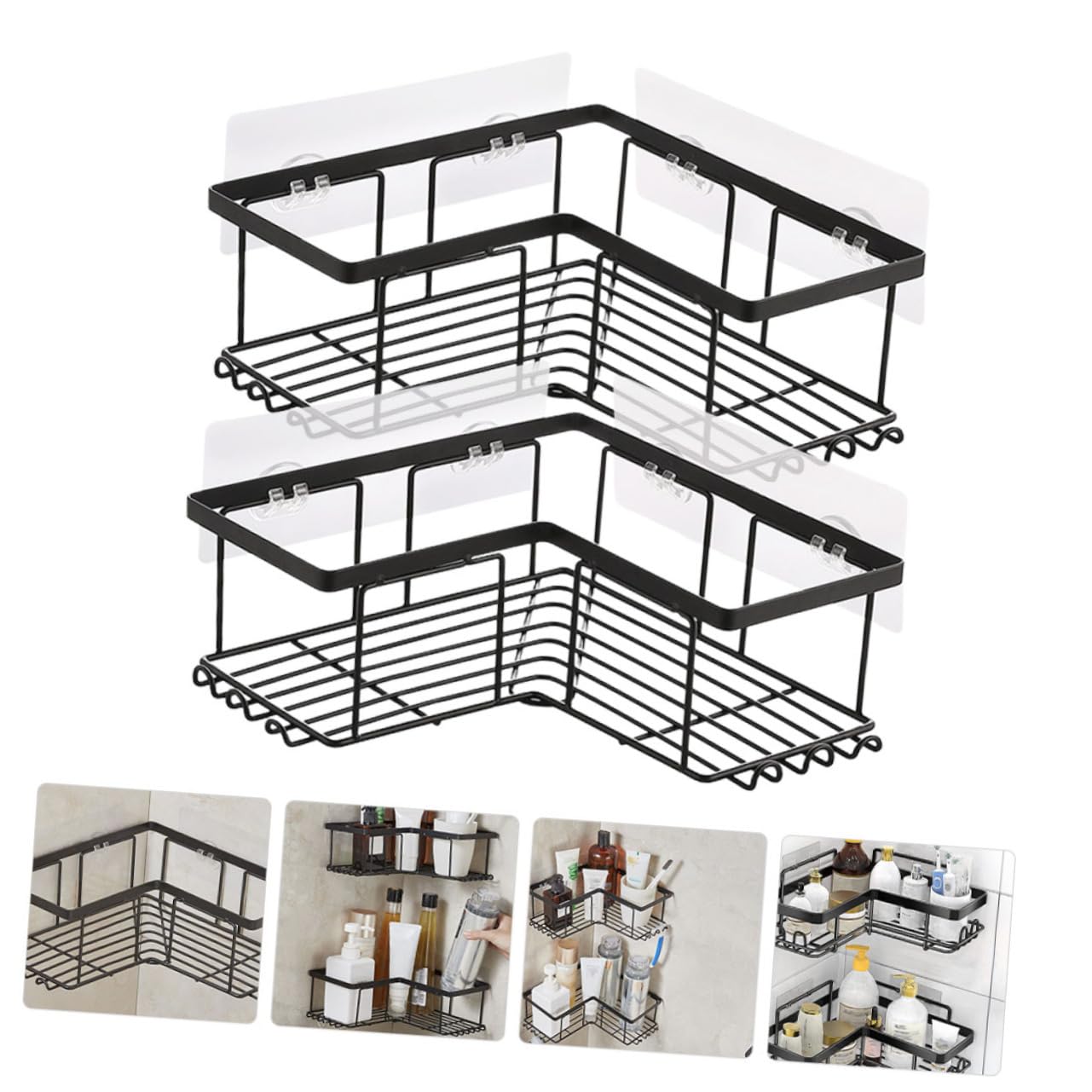 Ciieeo Organizador de Ducha Esquinero de Acero al Carbono en Forma de L, 2 Estantes Adhesivos Fuertes, Estructura Resistente para Baño o Cocina