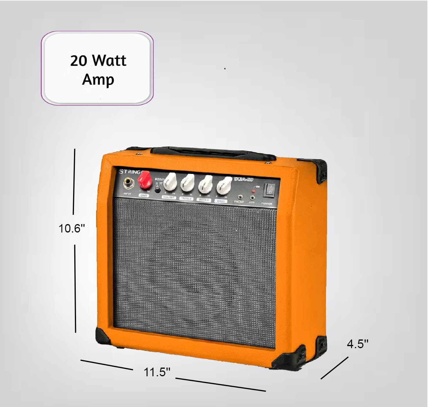 Stringo 20 Watt Guitar Amplifier Sunburst. Practice Mp3 Input. Clean and Overdrive Channel