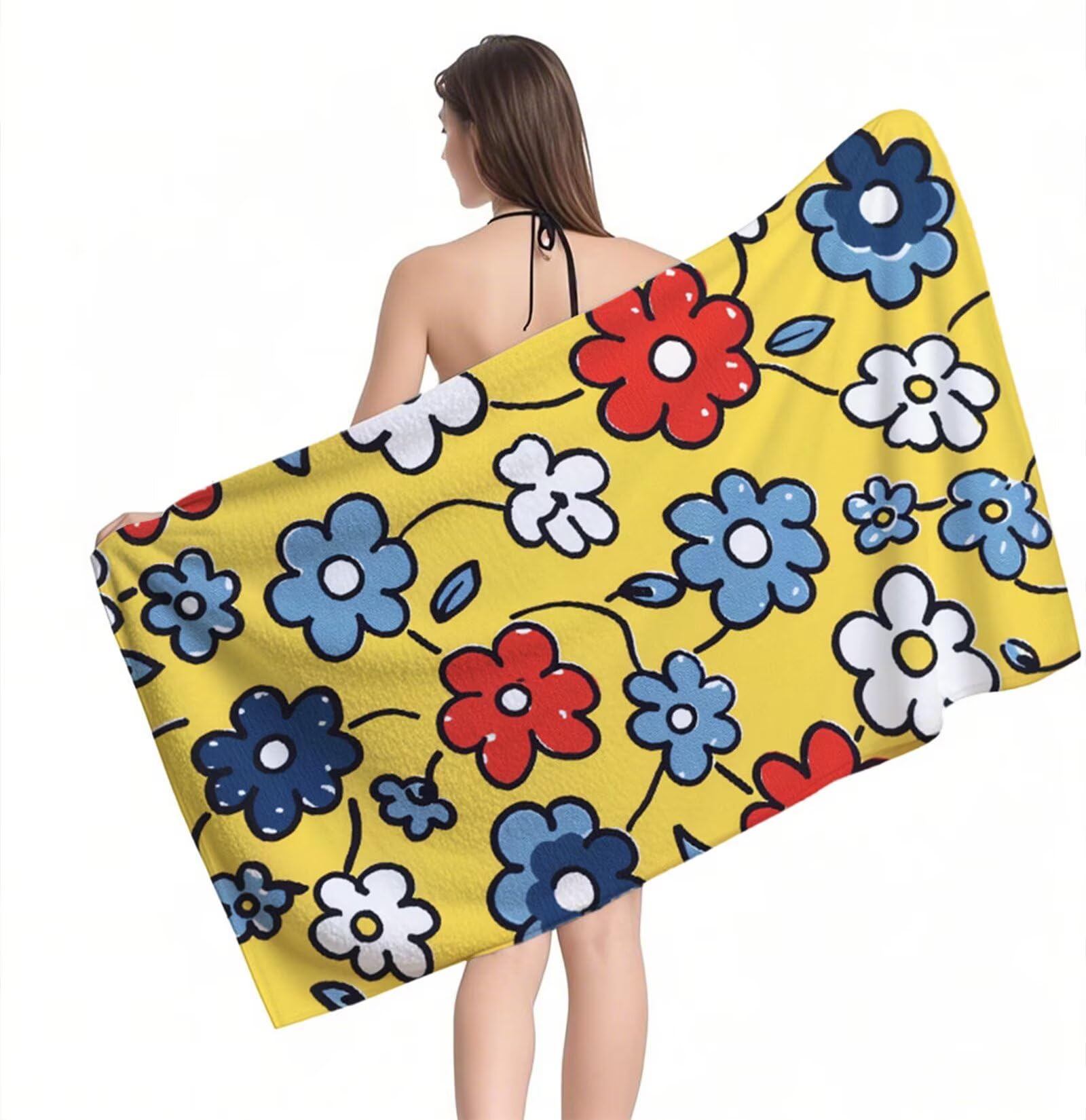 Duży ręcznik plażowy 220 x 100 cm Ręcznik z mikrofibry Antypiaskowy, Ręczniki kąpielowe Żółte kwiaty Ręczniki plażowe Szybkoschnący, Lekki chłonny ręcznik kąpielowy Ręcznik plażowy na siłownię Podróż