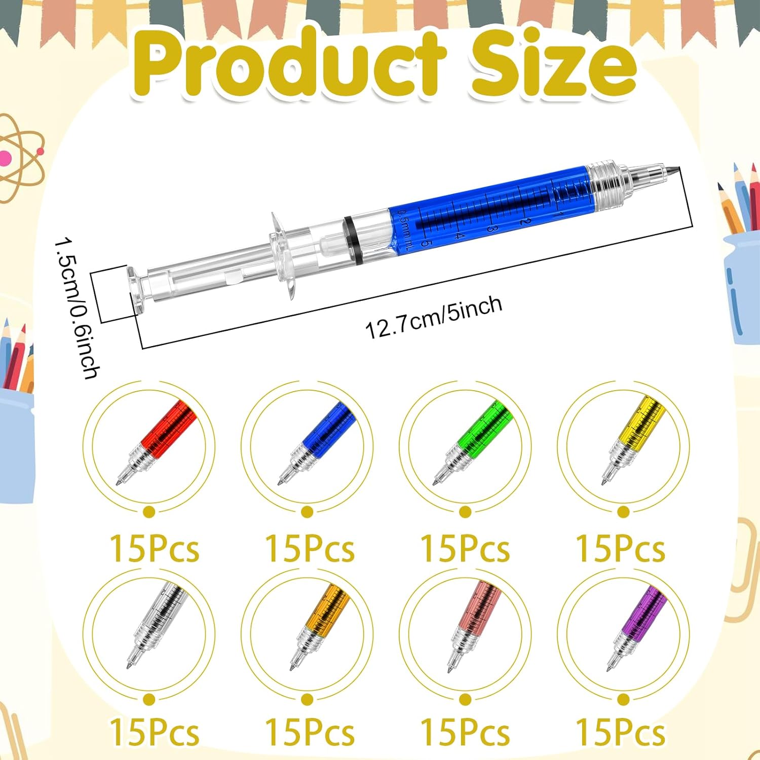 120 Pcs Syringe Retractable Nurse Pens Novelty Fun Multi Colors Medical Blood Ballpoint Pens Gifts for Nursing Student School Supplies Birthdays Doctor Pretend Party Favors (Classic Style, 8 Colors)
