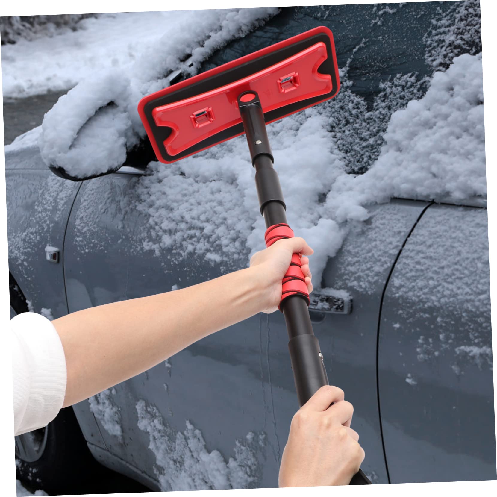 Cabilock Grattoir à Neige et Brosse pour Voiture Rouge, Manche Télescopique