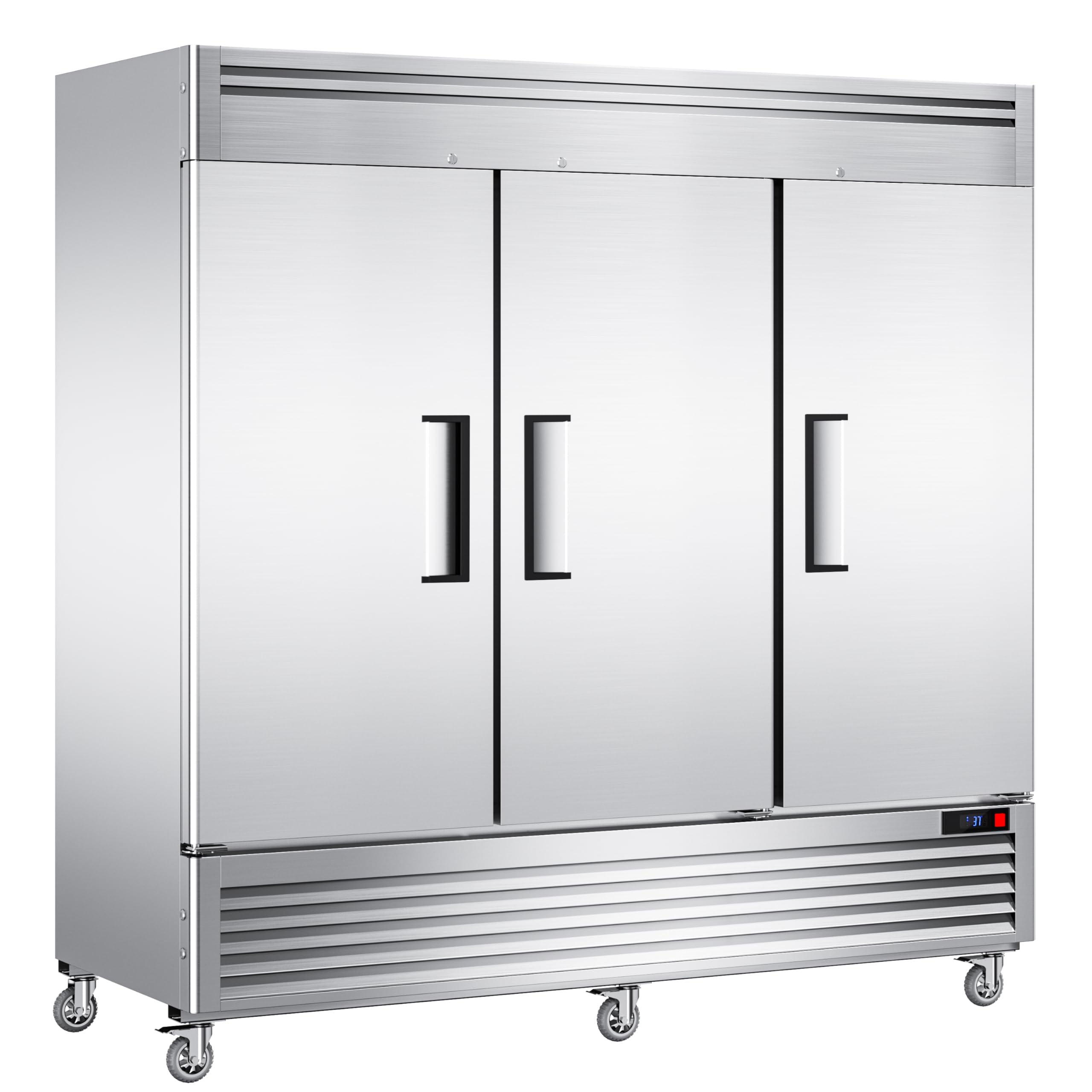 Coolake 82" Width Commercial Refrigerator 3 Solid Doors, 72 Cu.Ft Stainless Steel Reach-In Upright Fridge With LED Lighting, Fan Cooling Refrigerator For Restaurant Café Hotel Kitchen Prep Area | Fridge.com