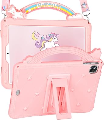 Wazzasoft for iPad Air 5th/4th Generation Case 10.9 Inch, for iPad Pro 11 Inch Case Girls Cute Girly Cartoon Kawaii Pretty 3D Design Cover with Stand & Strap Women Funda for Apple Air 10.9"/Pro 11"