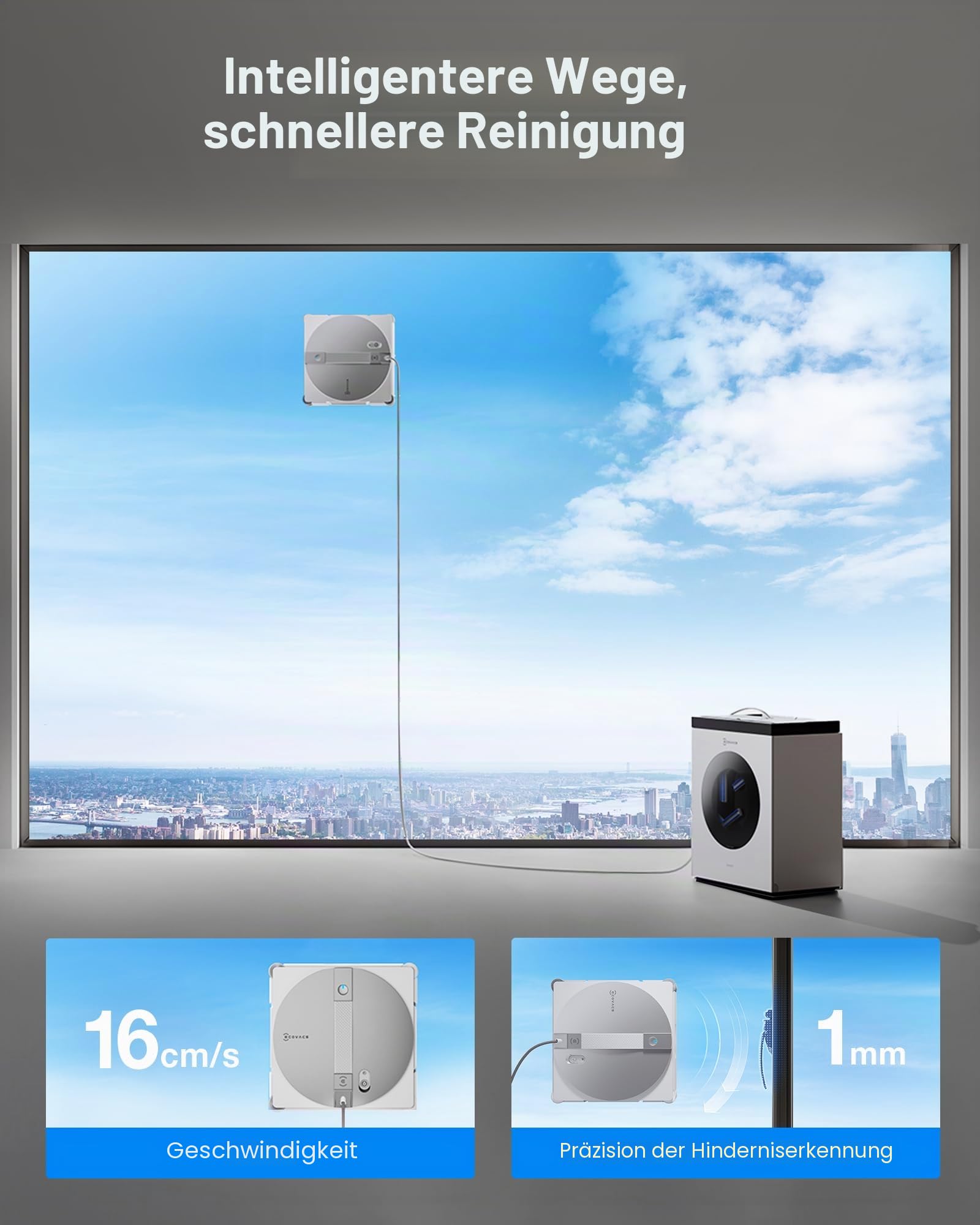 ECOVACS WINBOT W3 Omni Roboter Fensterreiniger mit Auto Pad Waschen & Multifunktionsstation, 8000Pa Saugkraft, Intelligente Reinigung mit Dreifachdüsen-Wassersprüher, 12-stufiger Schutz