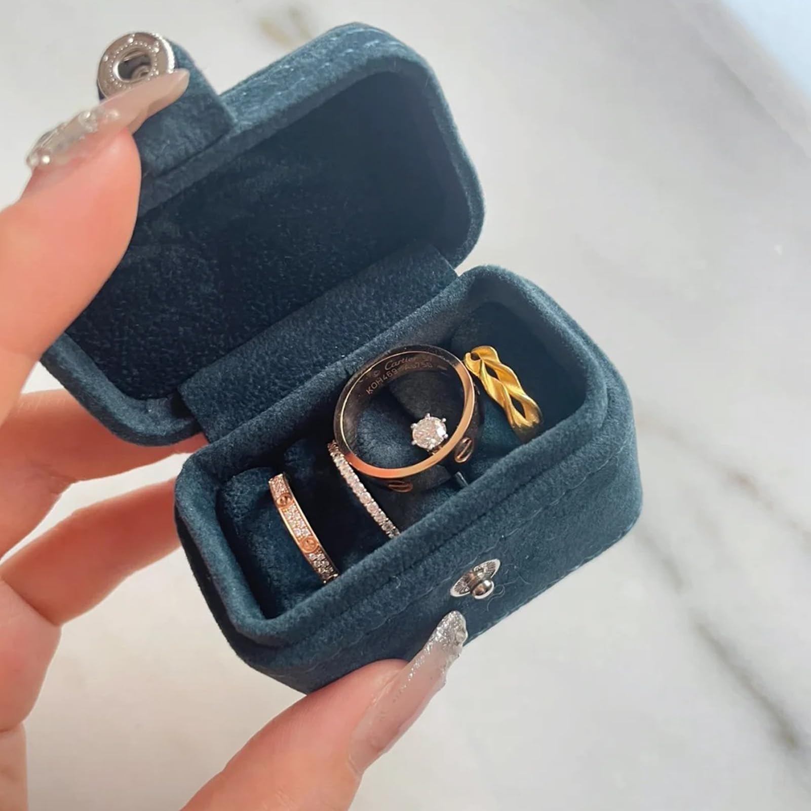 lemonadeus Travel Ring Holder Travel Jewelry Ring Case Small Jewelry Ring Box Ring Holder Mini Travel Jewelry Case Portable Ring Case (Nevy)