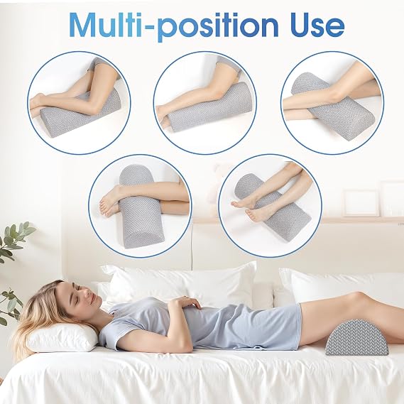 TranquilRelax Knee Pillow for Back Sleeping Memory Foam Half Moon Bolster Pillow for Legs, Under Knee Support, Ankle & Foot Comfort Orthopedic Pillow for Side Sleepers (Grey, 22 x 8.7 x 5.3)