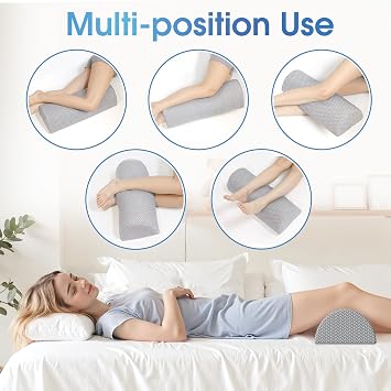 TranquilRelax Knee Pillow for Back Sleeping Memory Foam Half Moon Bolster Pillow for Legs, Under Knee Support, Ankle & Foot Comfort Orthopedic Pillow for Side Sleepers (Grey, 22 x 8.7 x 5.3)