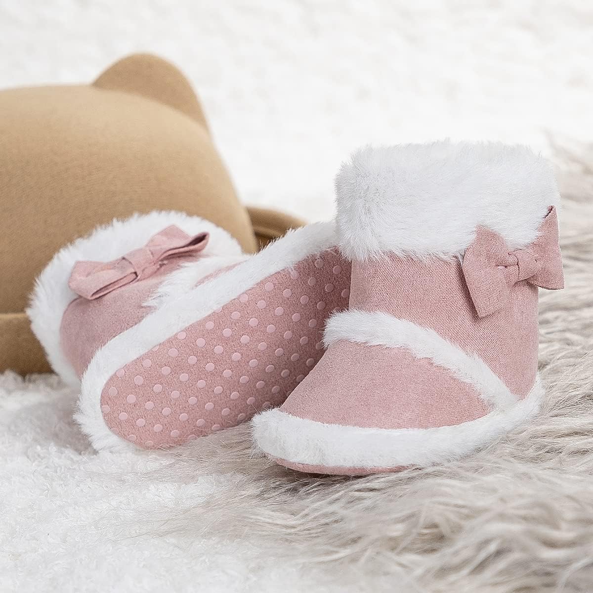 HsdsBebe Baby Boys Girls Snow Boots Premium Button Non Slip Soft Sole Toddler First Walker Winter Warm Crib Shoes