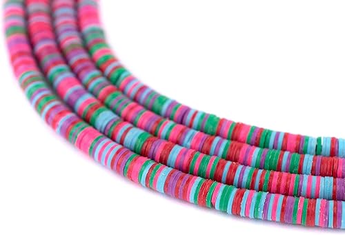 TheBeadChest Red Medley - Cuentas de vinilo para disco, 0.157 in, Ghana, multicolor africano, heishi, heishi, 33 pulgadas, hecho a mano