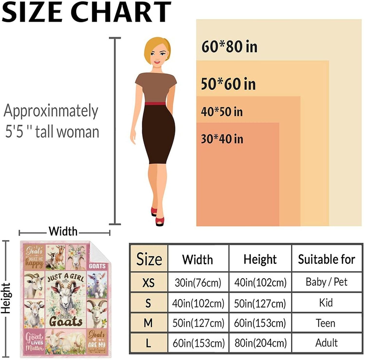 Goat Blanket for Adults - 60" x 80" Inches Cute Throw Blankets for Women - Pink Soft Furry Throws for Sofa, Bed & Living Room