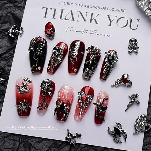 Miniatura 2 de Dijes de uñas de metal 3D para decoración de uñas de Halloween, arte de uñas de araña, mano de araña, esqueleto de aleación brillante, dijes de arte