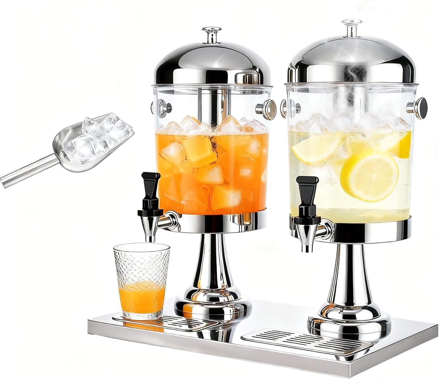 4.5 Gallon Drink Dispenser with Stand, Beverage Dispensers with Ice Core, Spigot, and Ice Shovel, Commercial Hot Cold Juice Dispenser for Parties, Wedding, Hotel Buffet, Banquet, Restaurant (16 L)