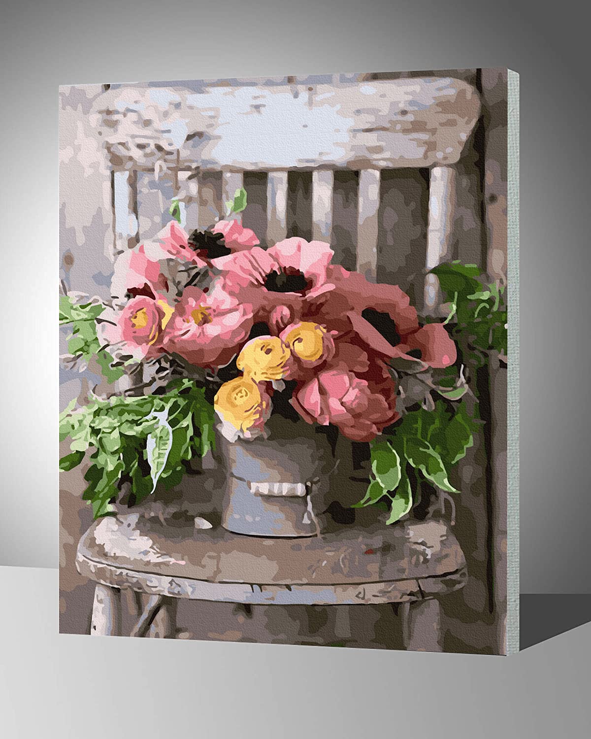 LukFun DIY Oil Painting Paint by Number Kit for Adults, Adults’ Paint by Numbers on Framed Canvas 16x20inch (Chic Flowers, Framed)